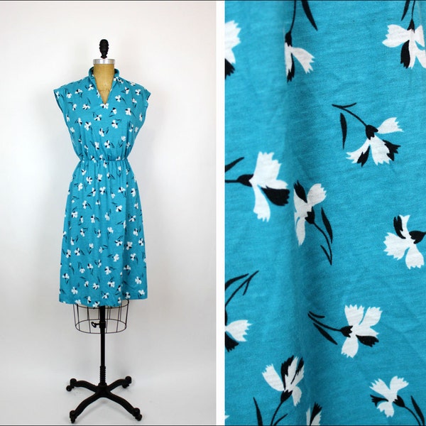 turquoise 80s dress  S/M falling floral summer dress