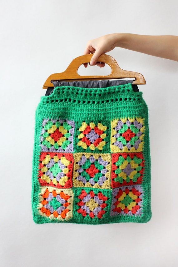 Granny Square Tote Bag • 70s Tote Bag • Vintage Cr