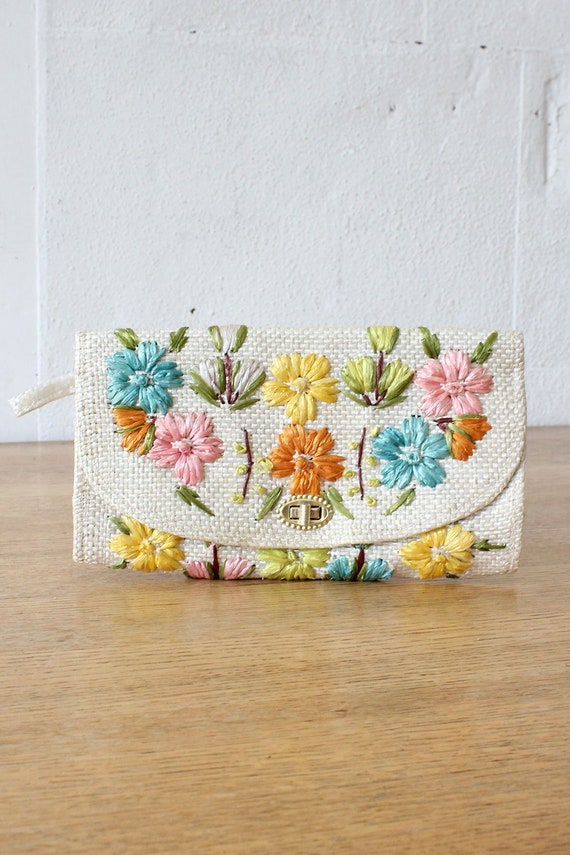 Raffia Bouquet Clutch • 70s Clutch • Vintage Clutc