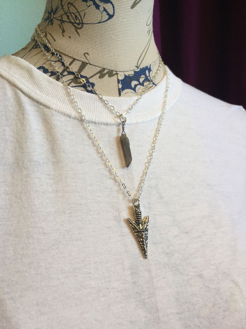 Smokey quartz and arrowhead double strand necklace