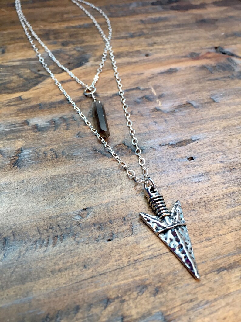 Smokey quartz and arrowhead double strand necklace