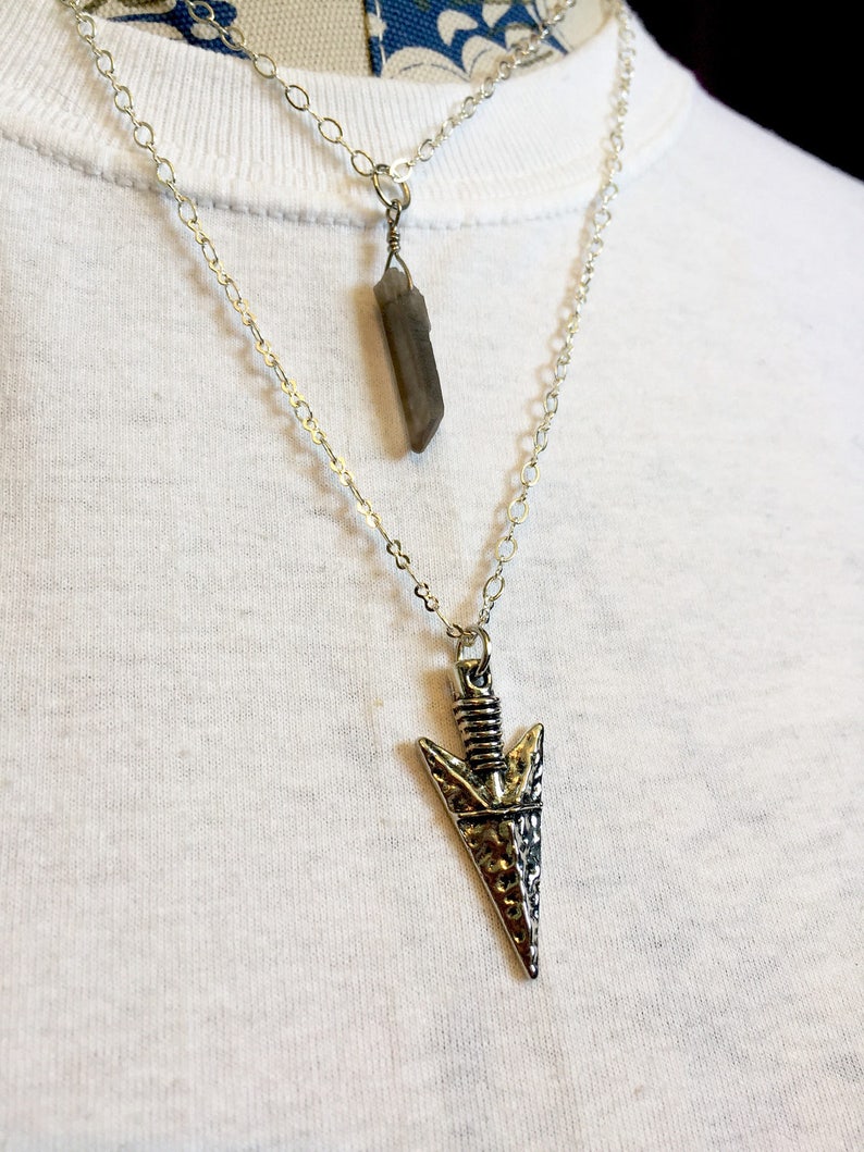 Smokey quartz and arrowhead double strand necklace