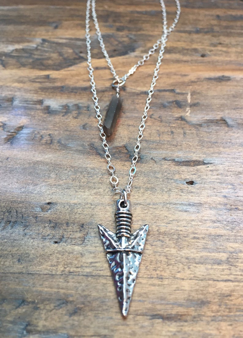 Smokey quartz and arrowhead double strand necklace