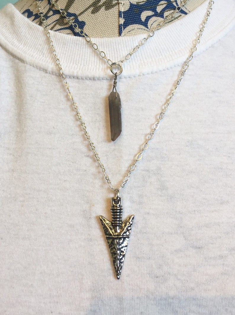 Smokey quartz and arrowhead double strand necklace