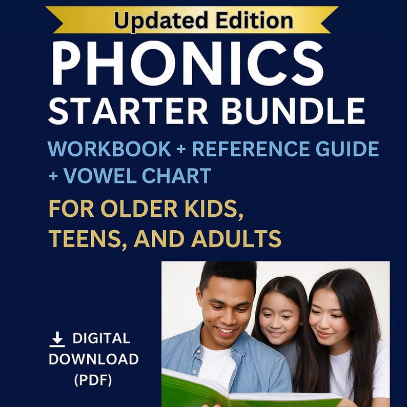 Phonics Workbook PDF Printable Reading Practice for Older Kids, Teens and Adults. image 1