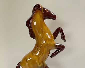 Blue Mountain Pottery Large Rearing Horse Figurine, Harvest Gold and Brown, MCM Figurine