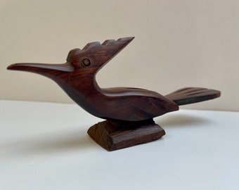 MCM Roadrunner, Carved Wooden Mid-century Roadrunner Figurine