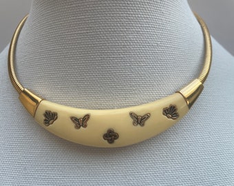 Rare 80s Givenchy Butterfly Collar Bib Necklace, Early 1980s Vintage Givenchy Ivory Lucite Collar Necklace