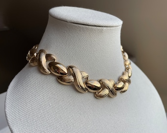 Vintage Butler Fifth Avenue Collection Gold XO's Chunky Collar Necklace, 1980s Statement Choker