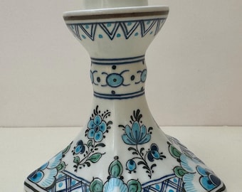 1989 Royal Delft De Porceleyne Fles Candle Holder, Signed, Green Blue White