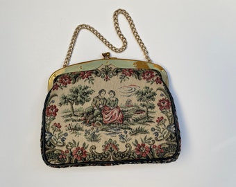 La Marquise Vintage Tapestry Handbag, Mid-Century Handbag, Cottagecore Handbag Purse