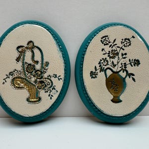 Vintage Chalkware Small Wall Plaques with Basket and Urn