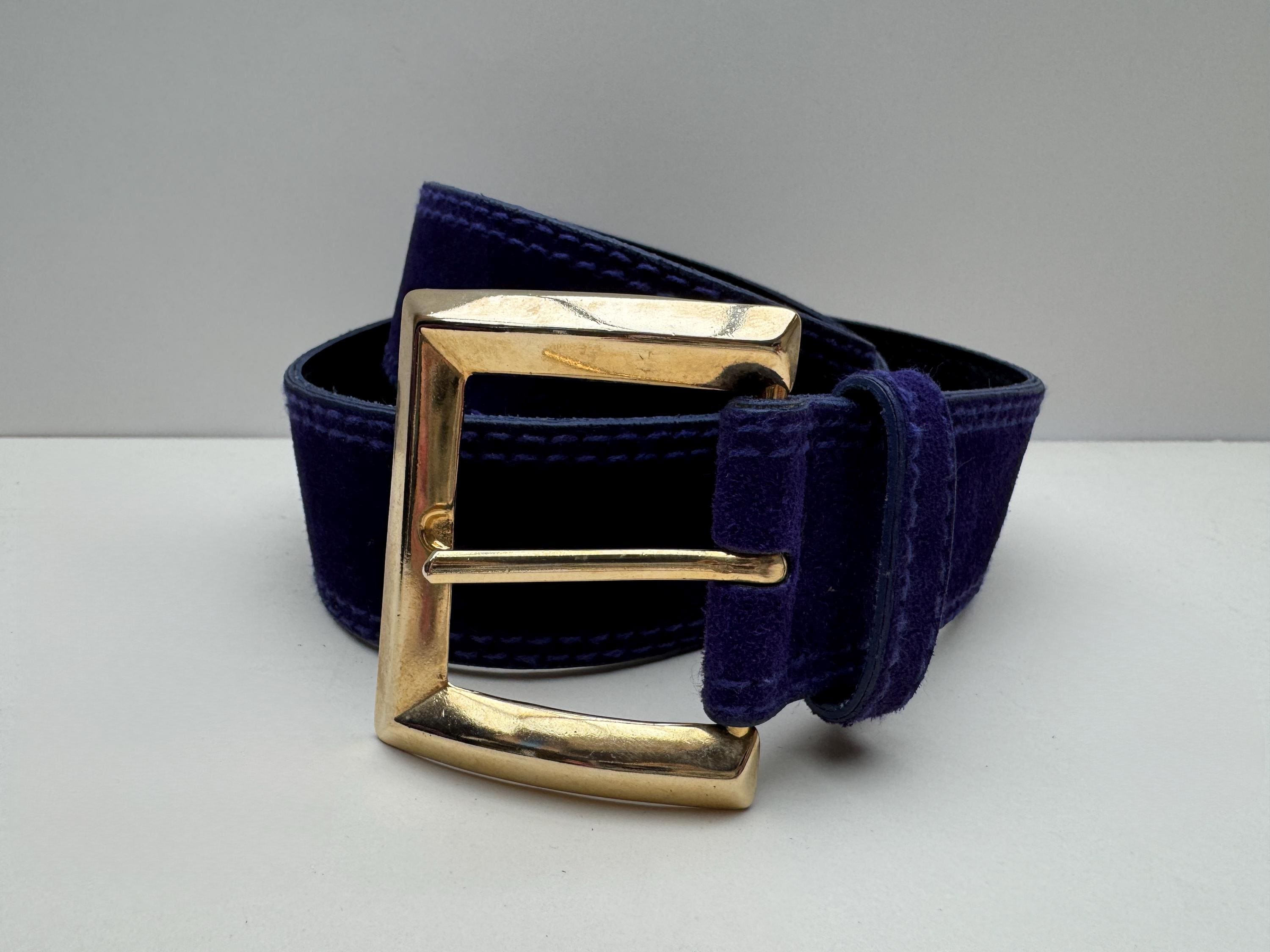 Vintage \'85 Emmanuel Canada Blue Suede Belt Croc-Embossed Black Buckle Emmanuel main image 4