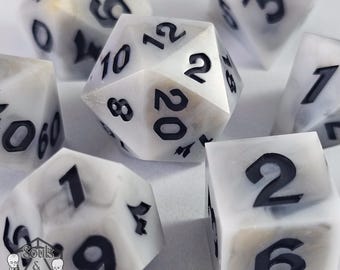 Marble Oracle • Handcrafted RPG Dice Set • Tabletop Gaming Accessories • Sharp Edge Dice • Polyhedral Resin • D4 D6 D8 D10 D12 D20 D100