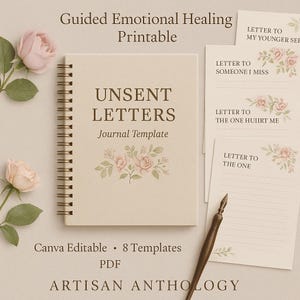 Plantilla de diario de cartas no enviadas: ideas para cartas de sanación emocional y cierre - PDF imprimible de Canva para rupturas, duelo y niño interior