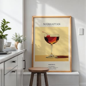 Póster de cócteles - Manhattan / Decoración de pared para cocina y bar / Tamaños A4, A3 y A2 (sin marco)