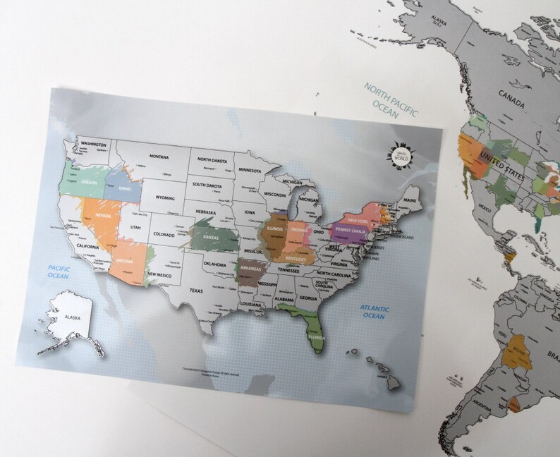 US Scratch Off World Map The United States of America A4 Etsy