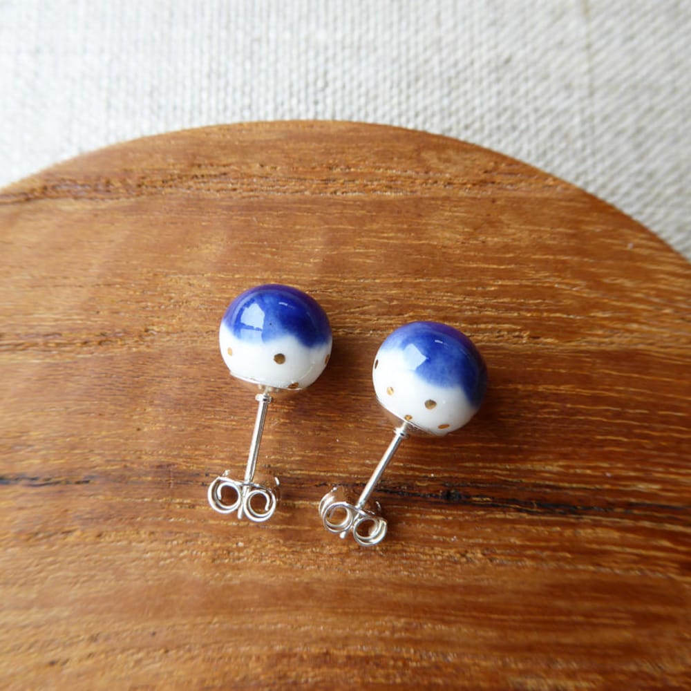 Gold Dot Snowball Stud Earrings image 0