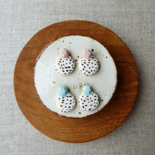 Gem and Speckled Circle Stud Earrings image 2