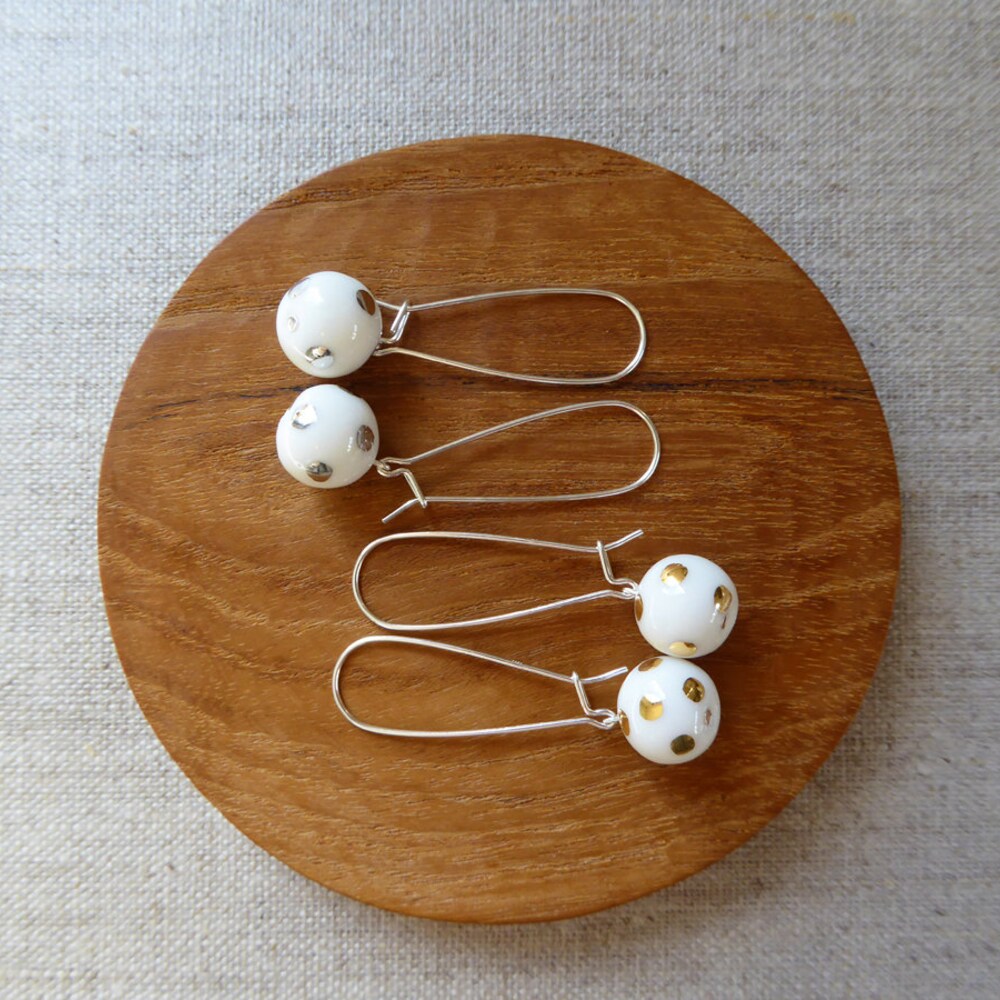 Lustre Polka Dot Kidney Wire Earrings image 0