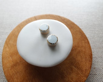 2 Tone Short Cake Stud Earrings