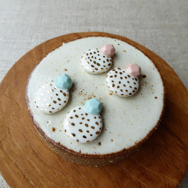 Gem and Speckled Circle Stud Earrings image 3