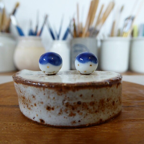 Gold Dot Snowball Stud Earrings image 2