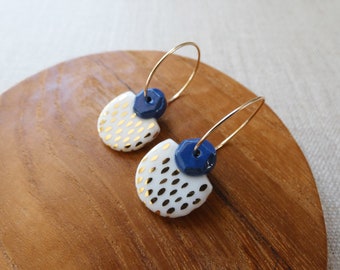 Gem and Speckled Half Moon Hoop Earrings