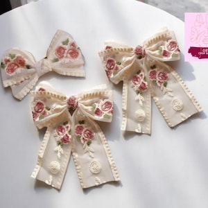 エレガントな刺繍レースヘアリボン｜春夏向け大型ヘアクリップ｜レディースファッションバレッタ｜スタイリッシュなヘアアクセサリー