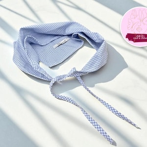 Red Boho Hair Scarf | Blue Plaid Bandana | Triangle Head Wrap | Comfortable Lightweight Cover | Classic Style Accessories