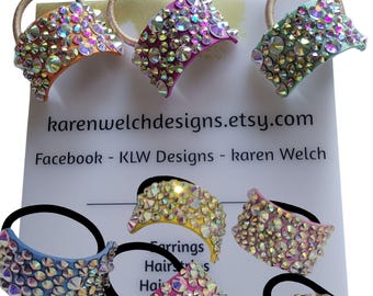 AB Crystal Rhinestone Ponytail Cover Hair Bobble Dance Competition Bling Gymnastics Cheer Sparkle Accessory