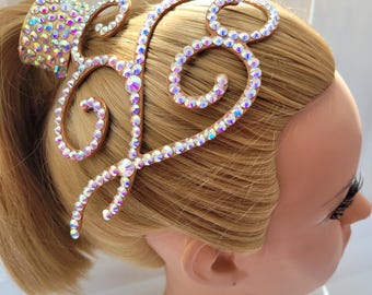 Rhinestone hairpiece, AB crystal dance accessory, gymnastics, cheerleading, ice skating