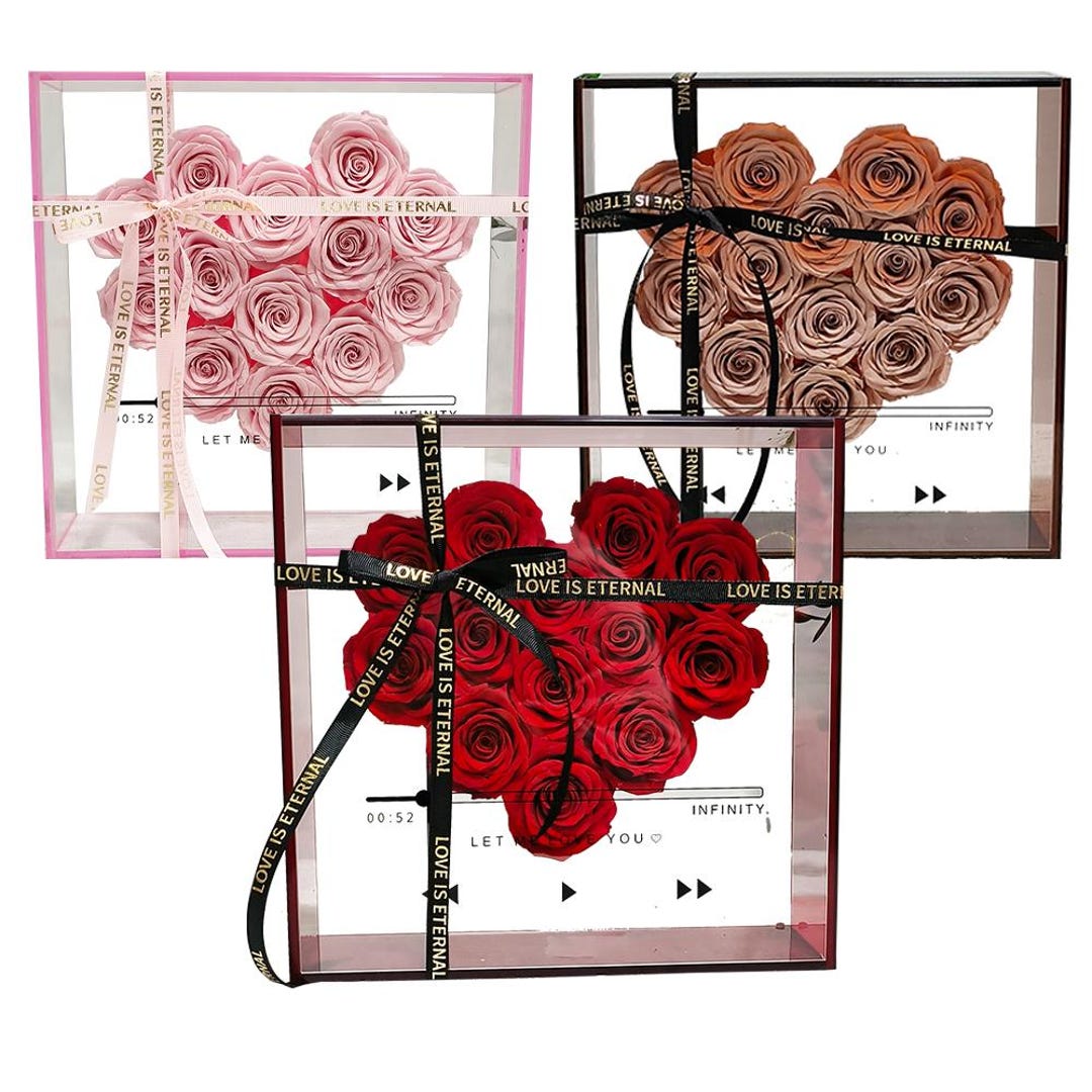 Preserved Rose Flower Box in Acrylic - Birthday, Anniversary, Wedding ...