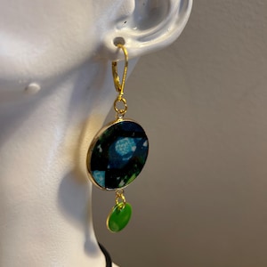 Steel, resin, wax Senegal Africa fabric earrings - unique piece - waxed ring handmade