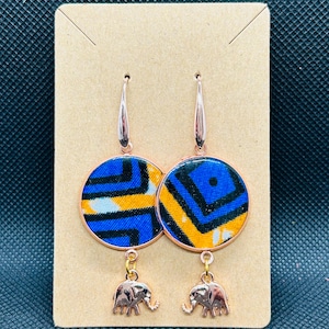 Steel, resin, wax Senegal Africa fabric earrings - unique piece - waxed ring handmade