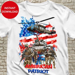 Army Patriot PNG Design for T-Shirts – Military Soldier PNG for Sublimation – USA Flag Printable File for T-Shirts