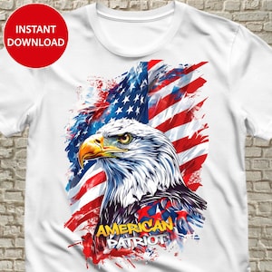 American Eagle PNG T-Shirt Design – 4th of July USA Flag Png Design – Patriotic Bald Eagle Printable for T-Shirt Sublimation