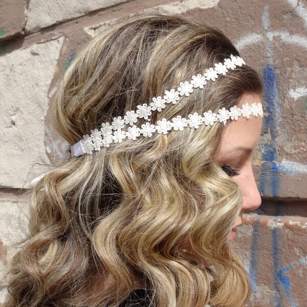 Flower Crown Headband, Head Band for Women, Daisy Headband, Teen, Adjustable Headband, Adult Headband, Womens Double Headband