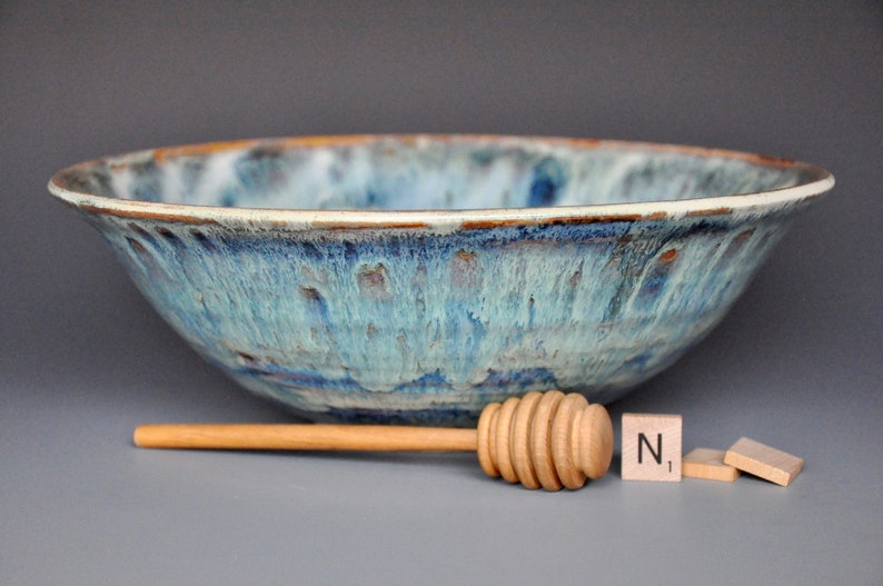 Ocean Swirl Blue Pottery Salad Bowl Pottery Serving Bowl Ceramic Pasta Bowl Handmade Pottery N