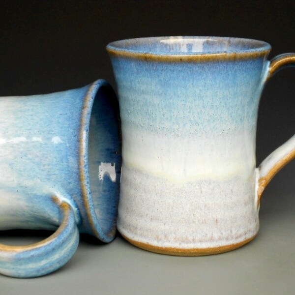 Blue Mug Ceramic Coffee Cup Tall White-Blue Rim