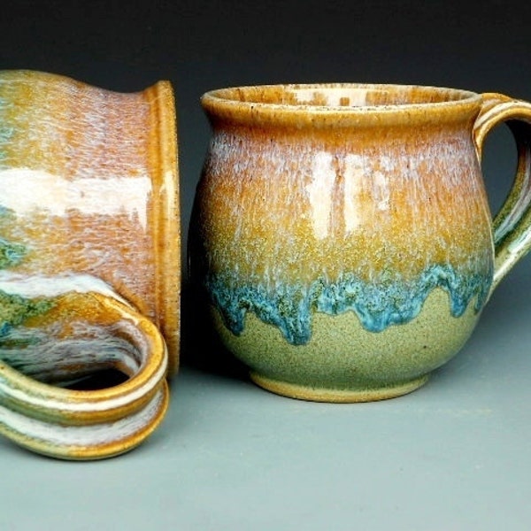 Pottery Mug Ceramic Coffee Mug Round Waterfall Amber Blue