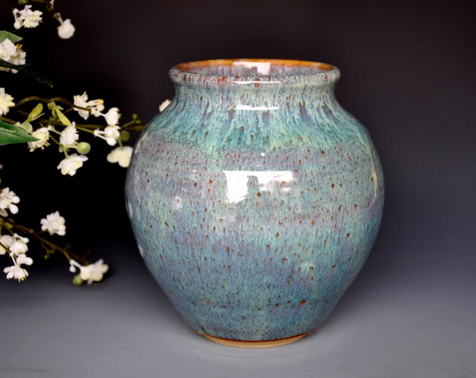 Round Vase Wide Mouth Mossy Green Flower Vase Handmade A Etsy