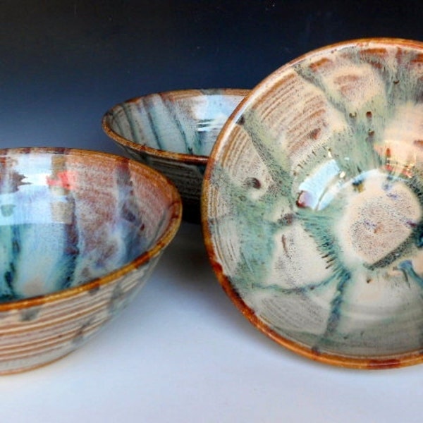 Large Soup Bowl Cream Green Glaze