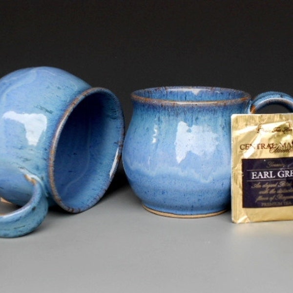 Blue Mug Ceramic Coffee Cup Blue Green Rim Round