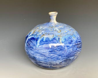 Vaso in ceramica blu: vaso per fiori in gres, ceramica fatta a mano