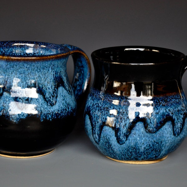 His and Her Pair of Pottery Mugs Midnight Blue Mugs Ceramic Mug Stoneware Mug