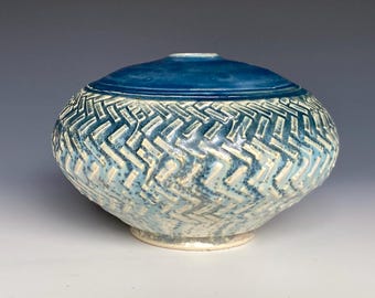 Vaso in ceramica blu: vaso per fiori in gres, ceramica fatta a mano