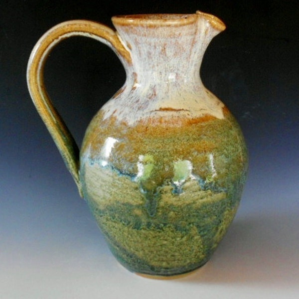 Pitcher Small Flower Vase Green Cream Glaze