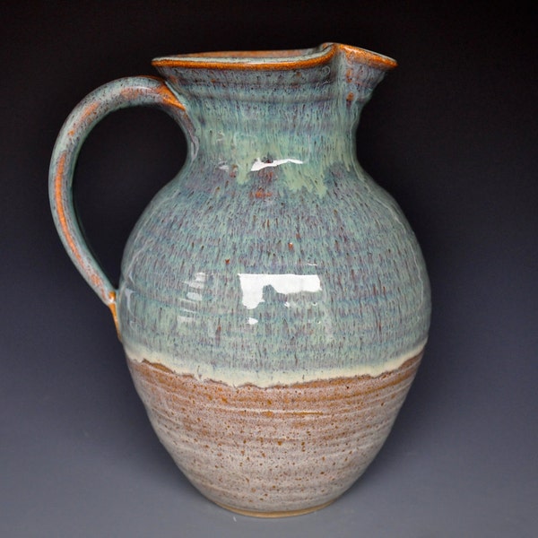 Pottery Juice Pitcher Ceramic Jug Aqua Blue Green B