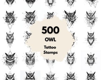 500 Owl Geometric Tattoo Stamps, Procreate Tattoo Brushes, Photoshop Tattoo Brushes, Geometric Owl Tattoo Set, Mystic Animal Line Art Flash